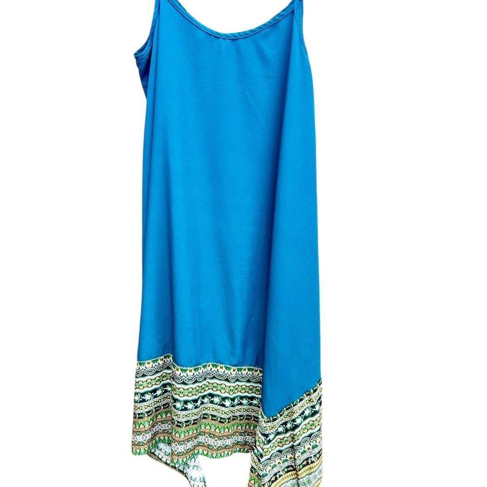 SHEIN Teal Dress Boho Patterned Hem Sz. Medium